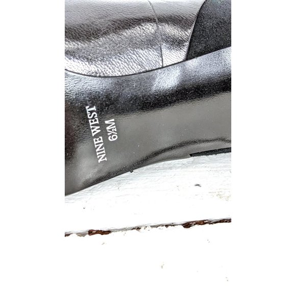 Nine West black leather suede bow round toe high heel stiletto pumps - Picture 7 of 8